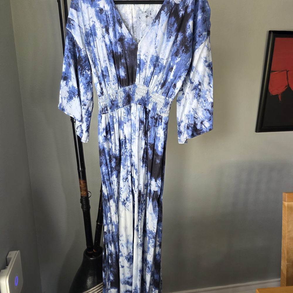 INC International Concepts Blue and White Maxi Patterned Dress